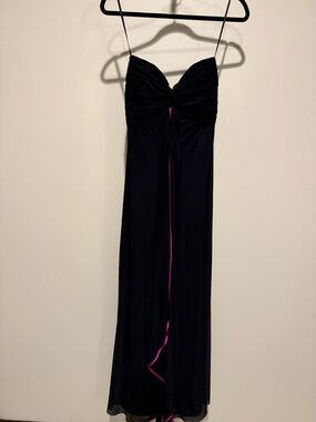 Cache Black Black Tie Maxi Dress with Pink Ribbon Detail—Vintage
